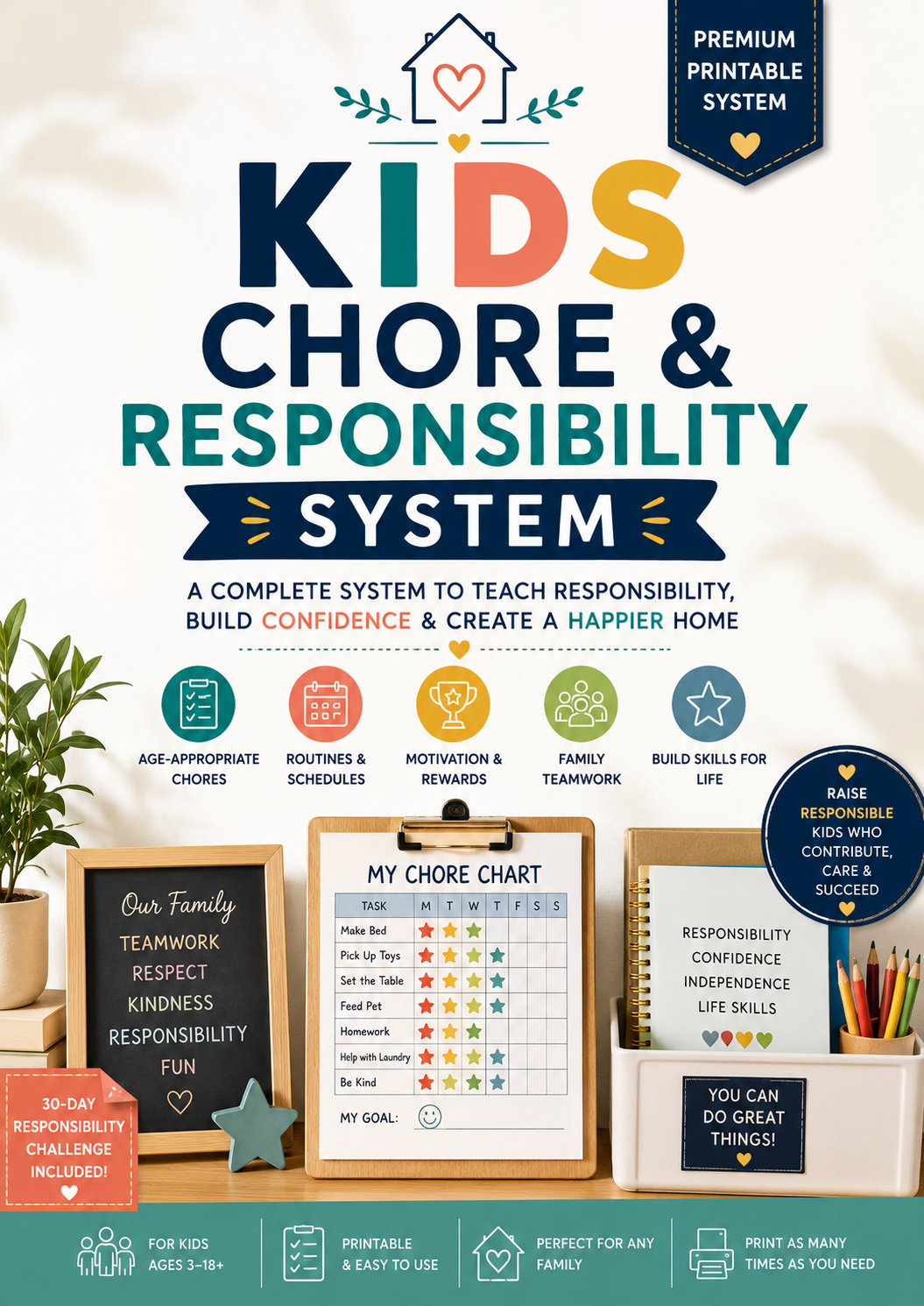 Kids Chore & Responsibility System | Premium Printable Family Planner