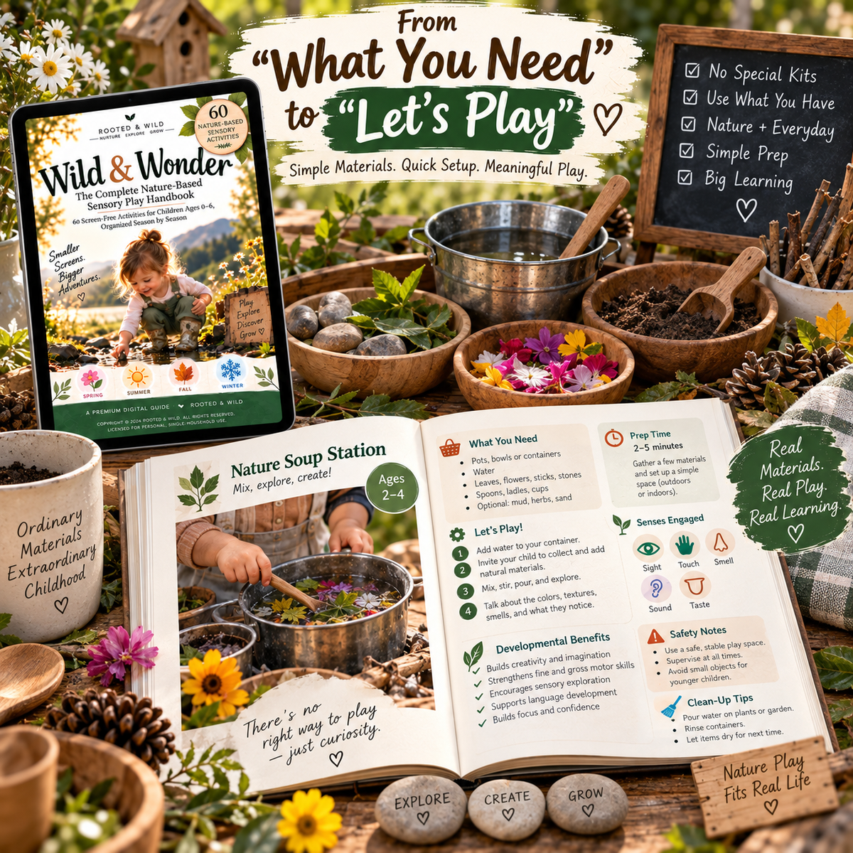 Wild & Wonder: Nature-Based Sensory Play Handbook | 60 Screen-Free Activities for Kids Ages 0–6 | Seasonal Outdoor Play Guide