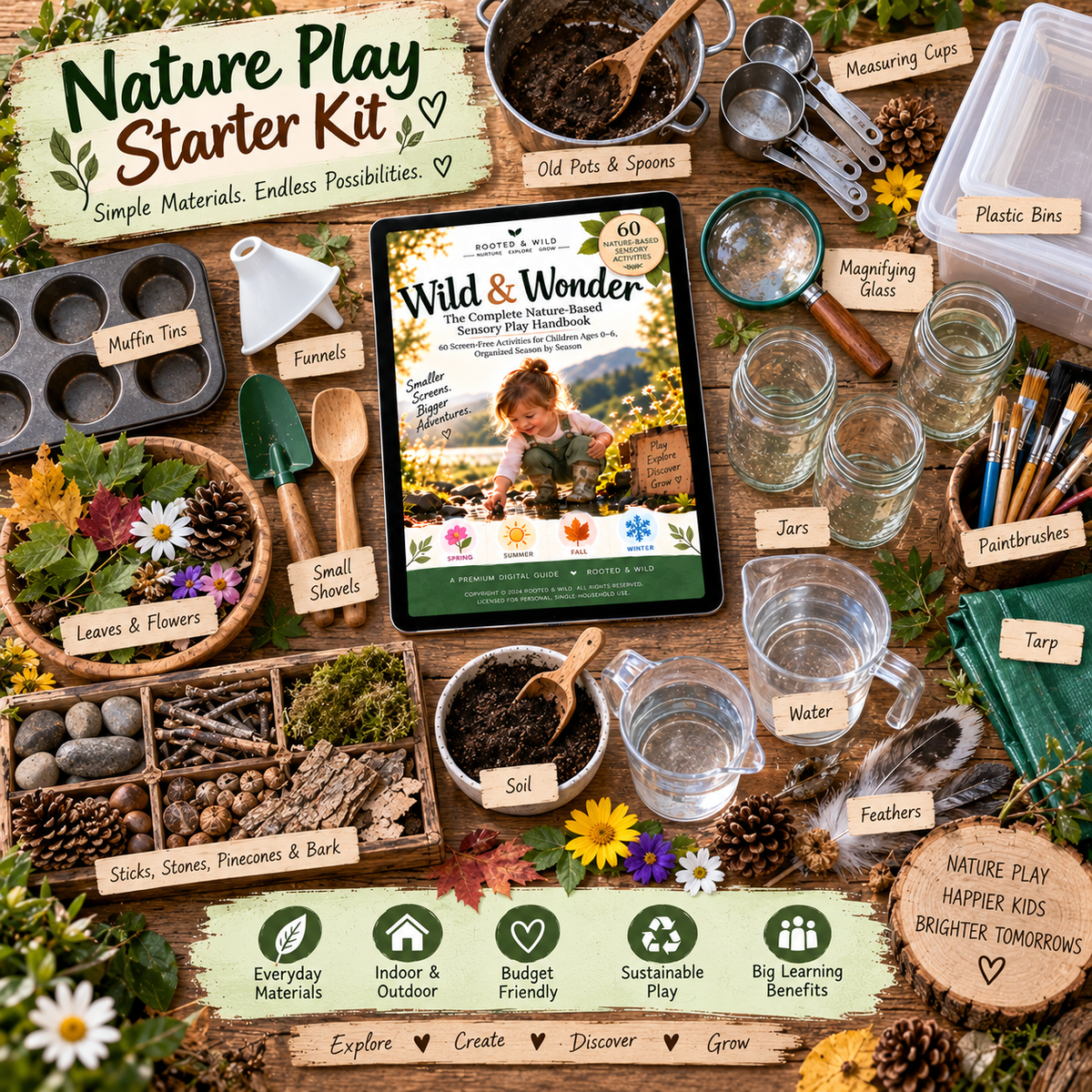 Wild & Wonder: Nature-Based Sensory Play Handbook | 60 Screen-Free Activities for Kids Ages 0–6 | Seasonal Outdoor Play Guide
