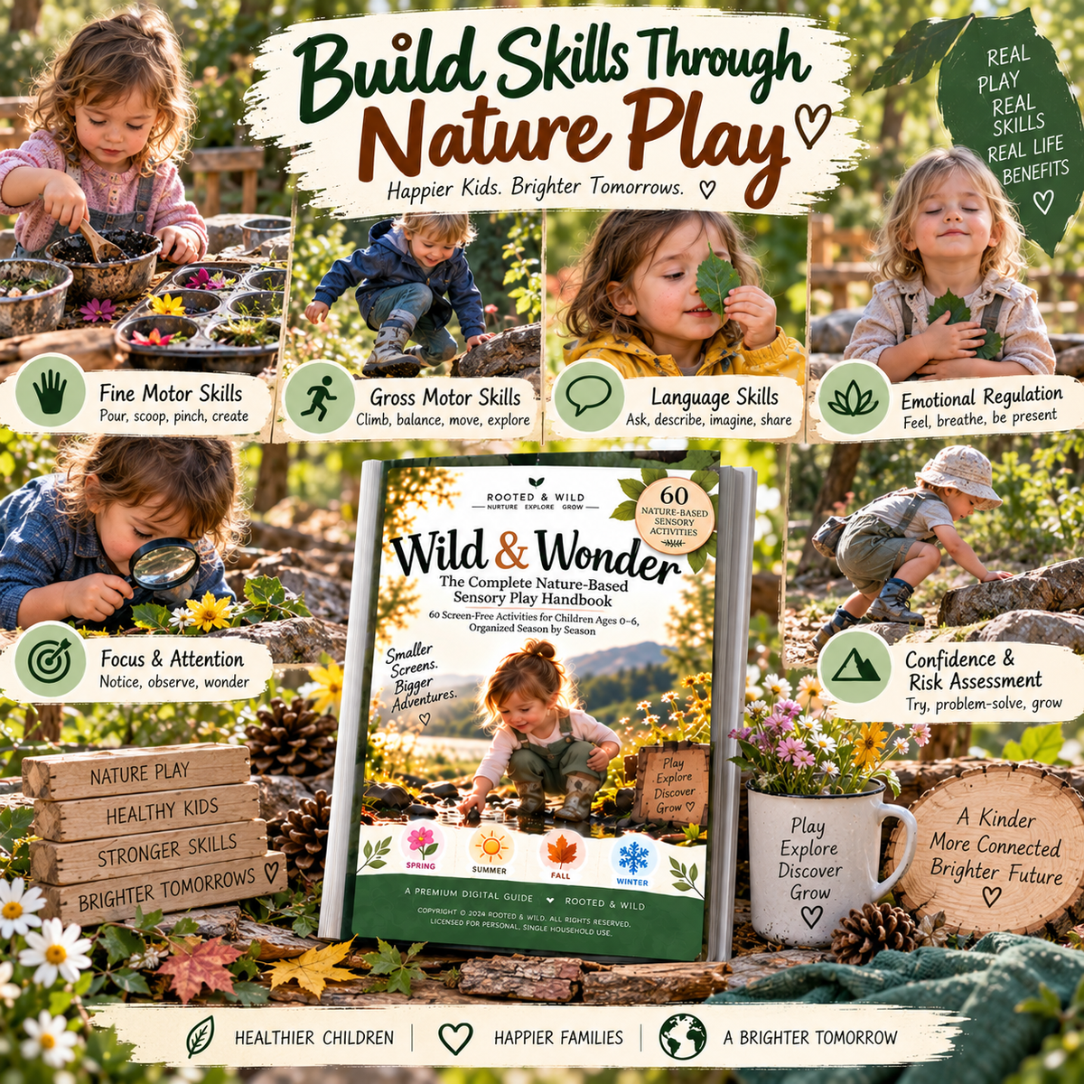 Wild & Wonder: Nature-Based Sensory Play Handbook | 60 Screen-Free Activities for Kids Ages 0–6 | Seasonal Outdoor Play Guide