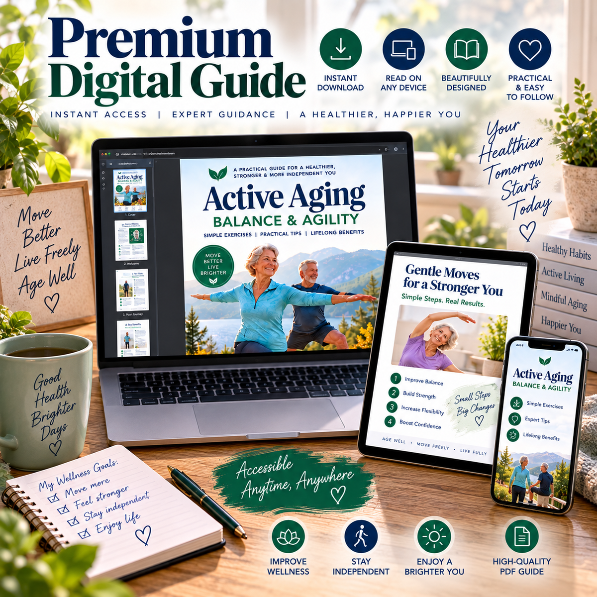 Active Aging: Balance & Agility | 72-Page Exercise & Movement Guide | 8-Week Progressive Program