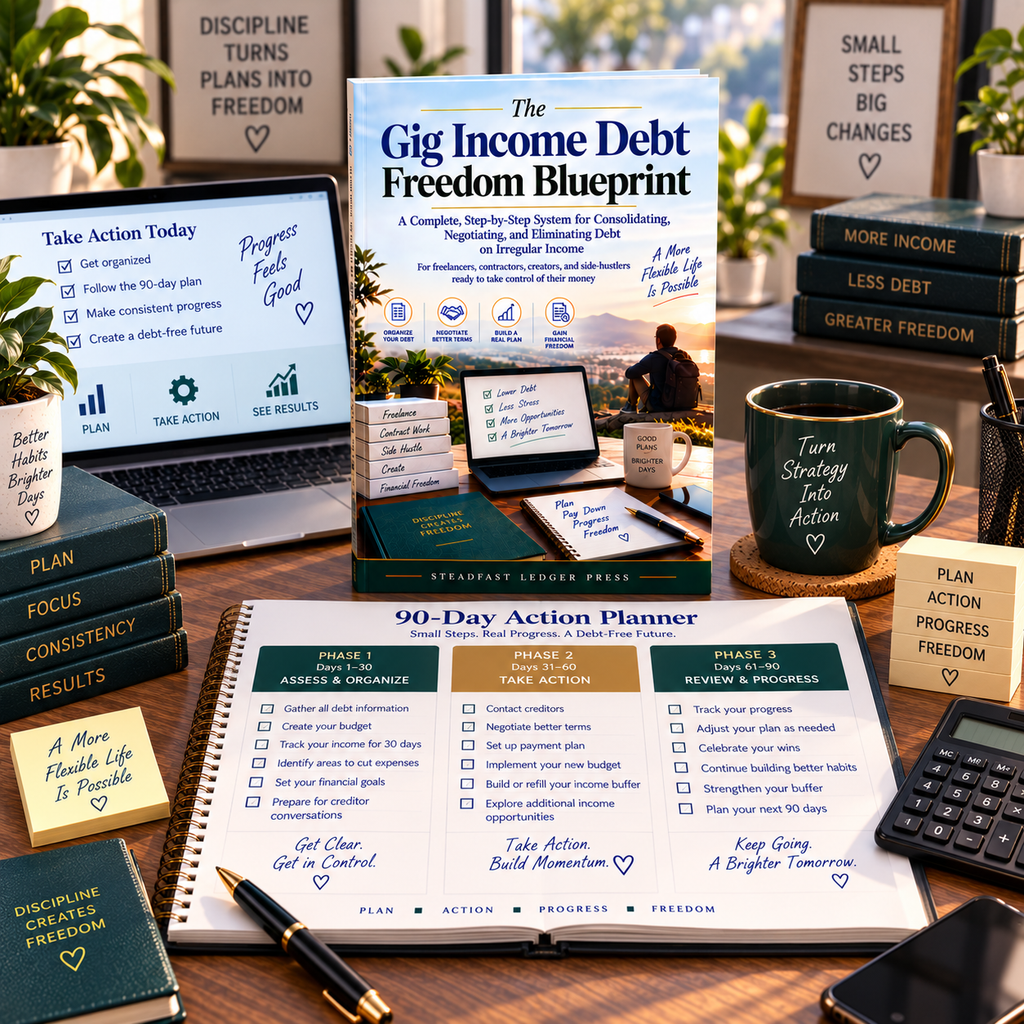 The Gig Income Debt Freedom Blueprint | 72-Page Debt Planning Guide for Freelancers, Contractors & Side Hustlers | Budget, Payoff & Negotiation Workbook