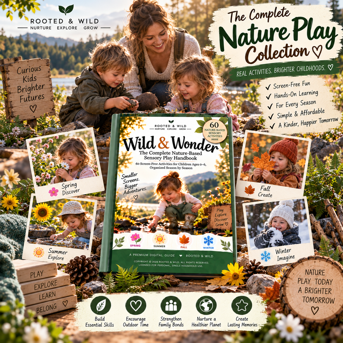 Wild & Wonder: Nature-Based Sensory Play Handbook | 60 Screen-Free Activities for Kids Ages 0–6 | Seasonal Outdoor Play Guide