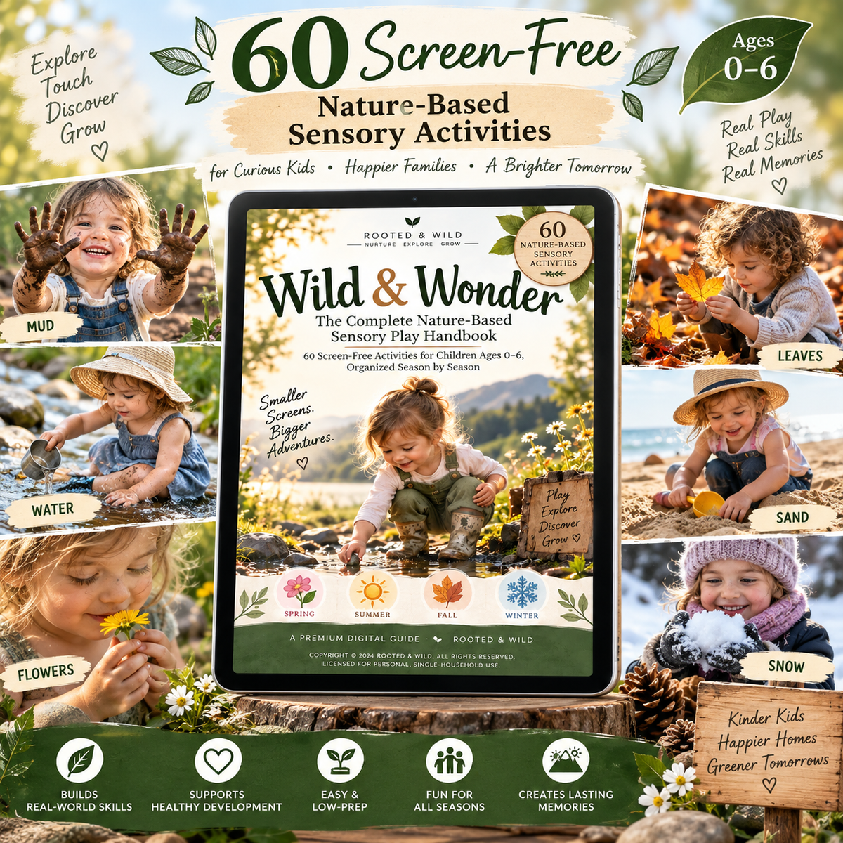 Wild & Wonder: Nature-Based Sensory Play Handbook | 60 Screen-Free Activities for Kids Ages 0–6 | Seasonal Outdoor Play Guide