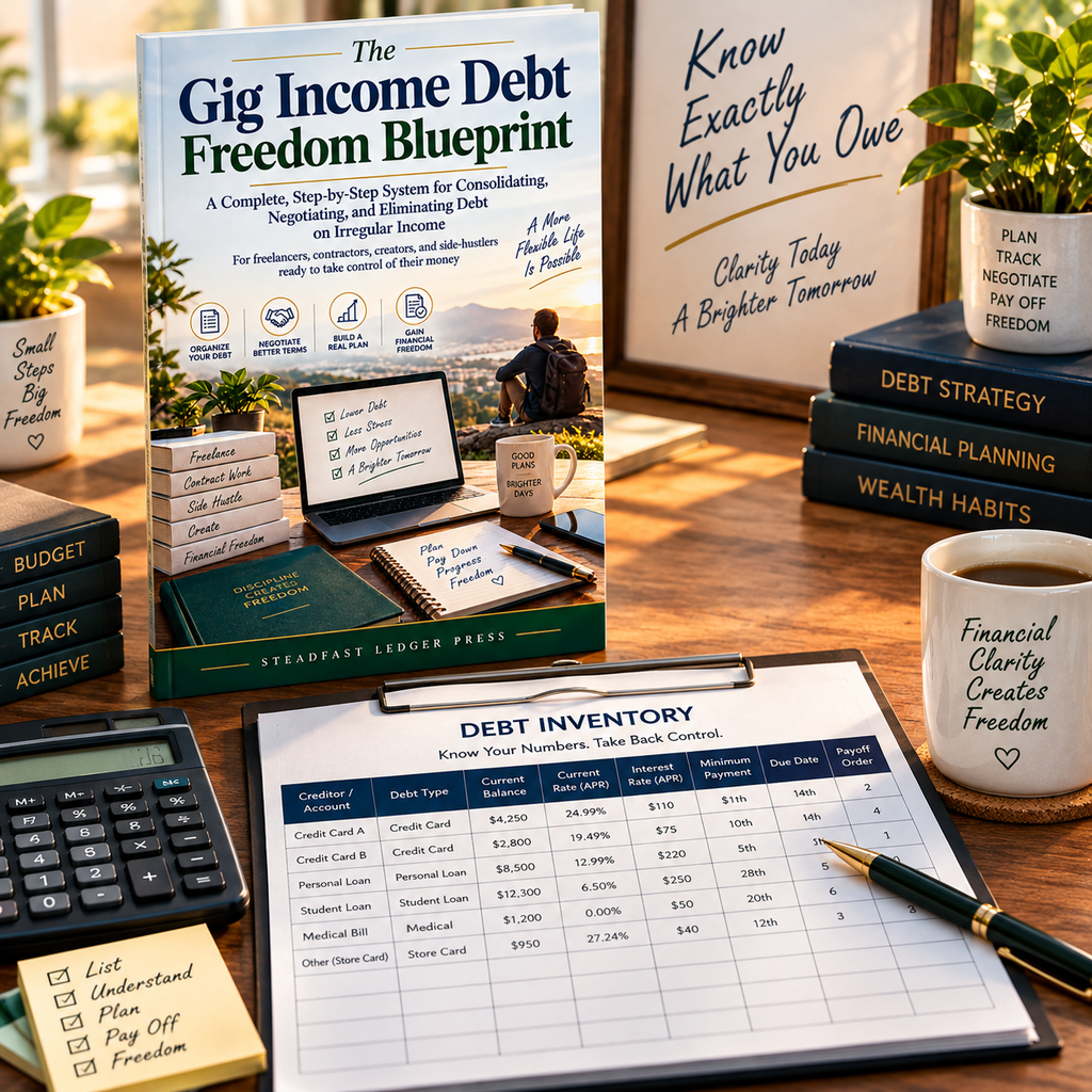 The Gig Income Debt Freedom Blueprint | 72-Page Debt Planning Guide for Freelancers, Contractors & Side Hustlers | Budget, Payoff & Negotiation Workbook