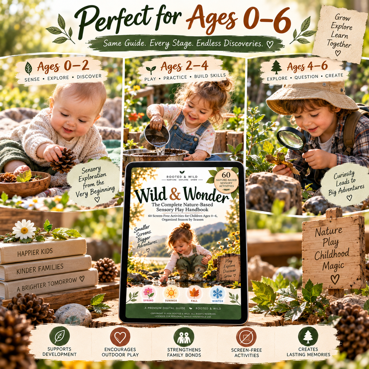 Wild & Wonder: Nature-Based Sensory Play Handbook | 60 Screen-Free Activities for Kids Ages 0–6 | Seasonal Outdoor Play Guide