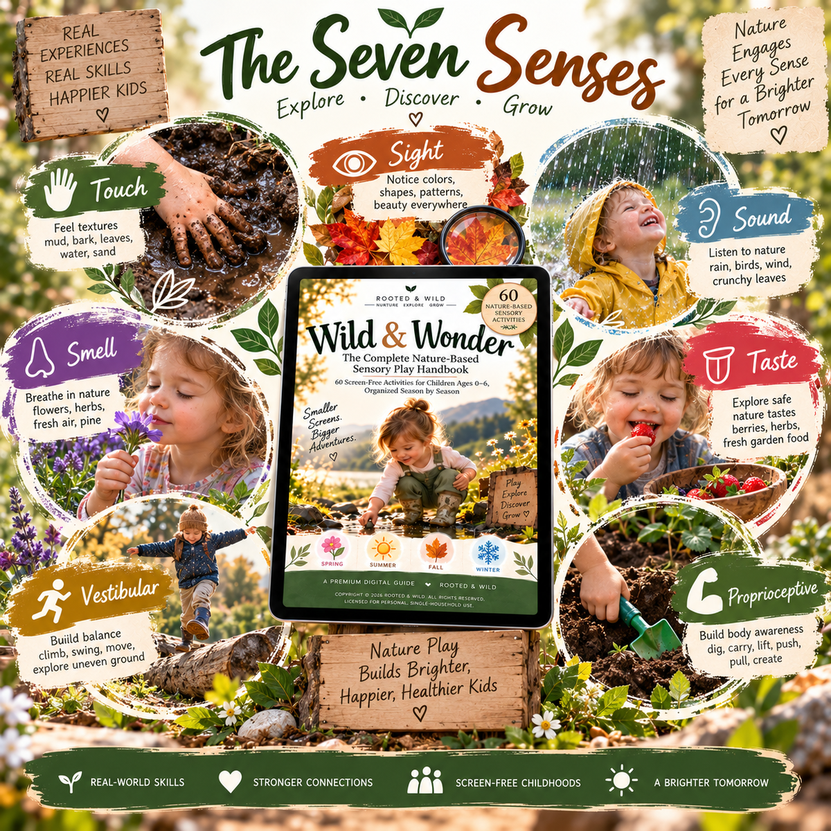 Wild & Wonder: Nature-Based Sensory Play Handbook | 60 Screen-Free Activities for Kids Ages 0–6 | Seasonal Outdoor Play Guide