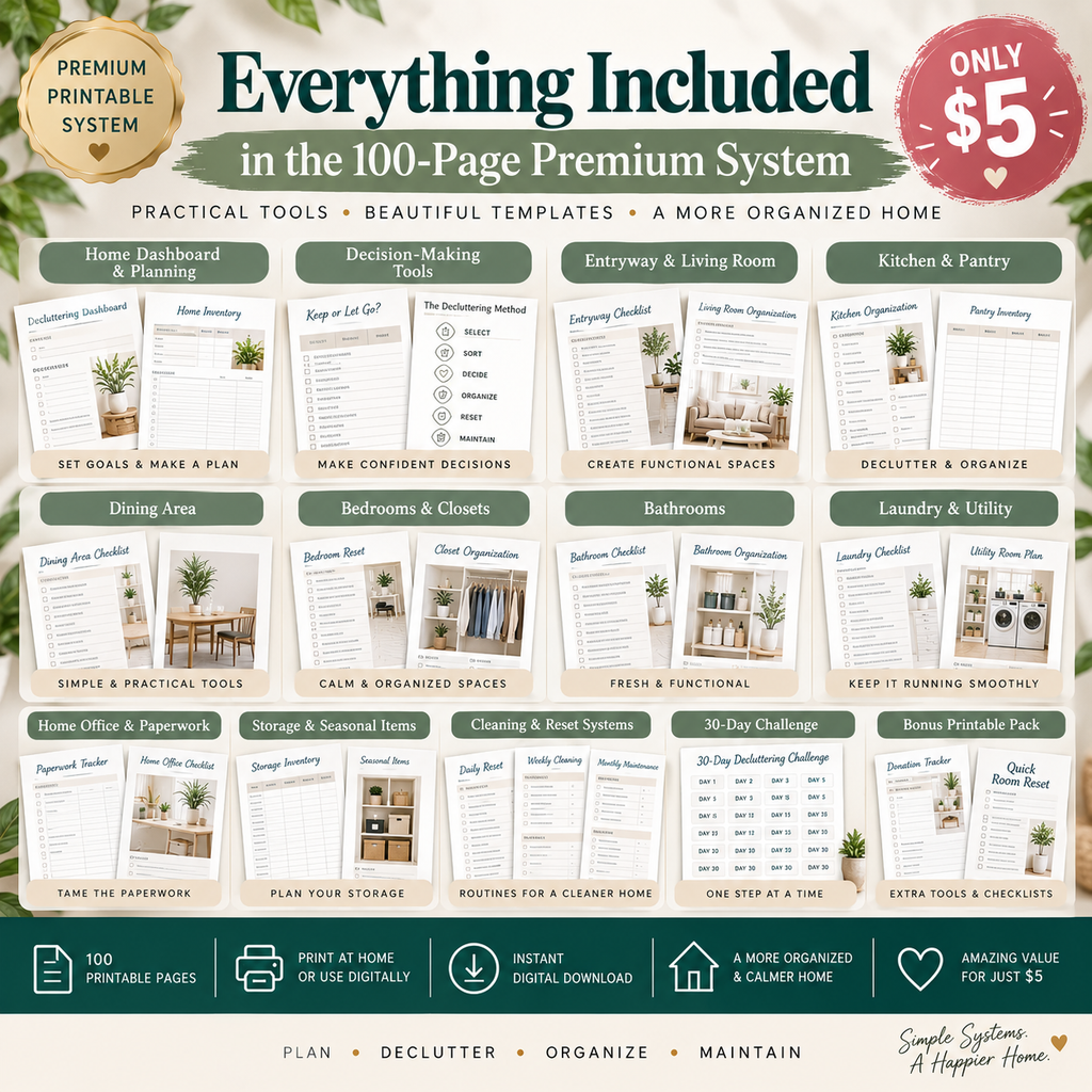 Preview page from the Home Decluttering & Organization System printable