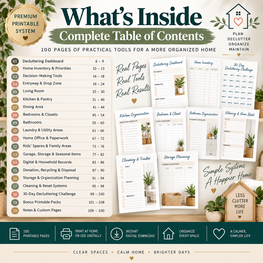 Preview page from the Home Decluttering & Organization System printable